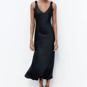 Satin Black Dress with White Polka Dots